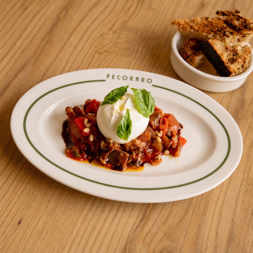 BURRATA & EGGPLANT CAPONATA.