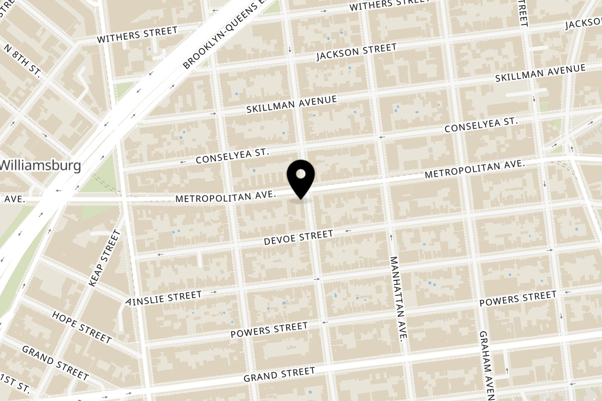 Map showing the location of Pecoraro Latteria on 636 Metropolitan Ave in Brooklyn